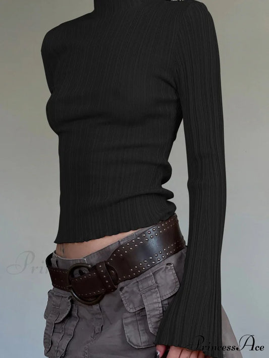 Dense Turtleneck Sleek Flare Sleeve Extended Sleeve Knit Top knittop-250126