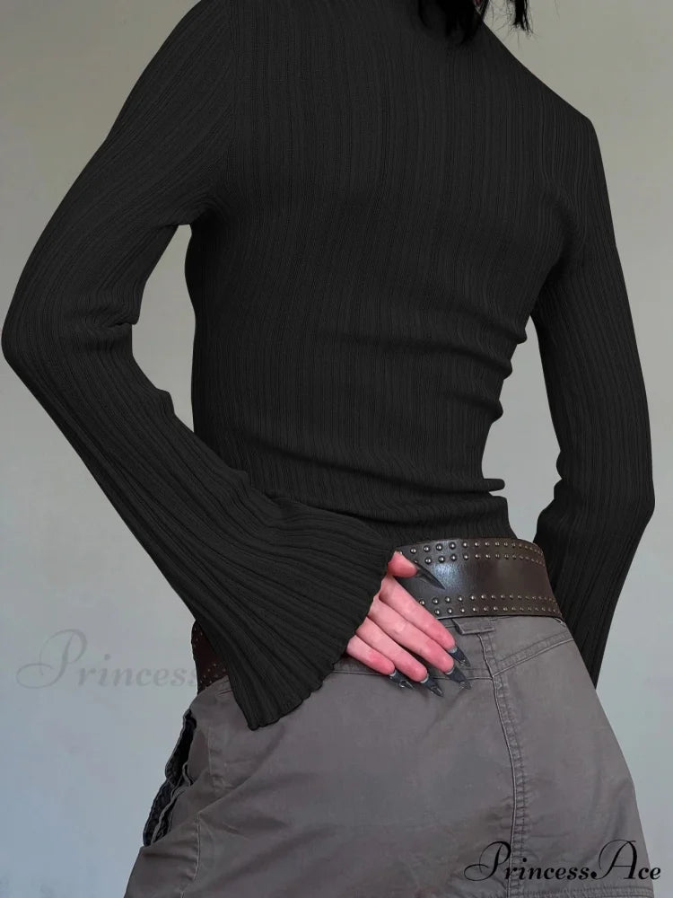 Dense Turtleneck Sleek Flare Sleeve Extended Sleeve Knit Top knittop-250126