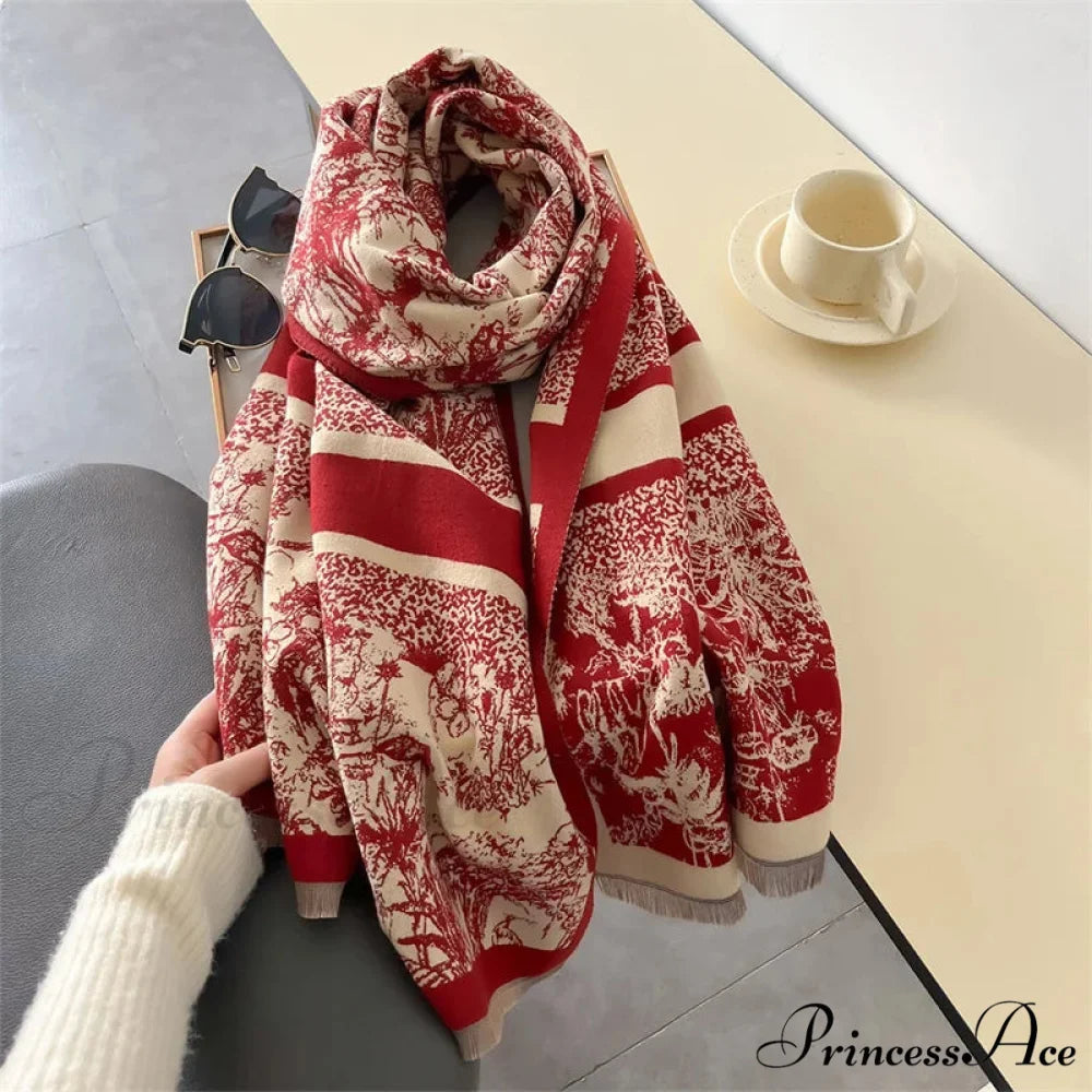 Dense Wool Blanket Winter Scarf red scarf-241228