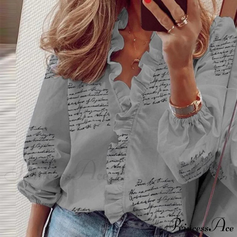 Design Blouse Office Bohemian V-neck Arm Blouse Retro Slim Flowered Brief Women Ruffles Casual Lady Tops Summer