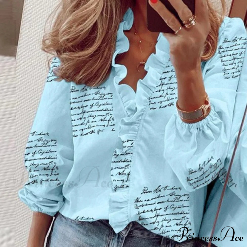 Design Blouse Office Bohemian V-neck Arm Blouse Retro Slim Flowered Brief Women Ruffles Casual Lady Tops Summer