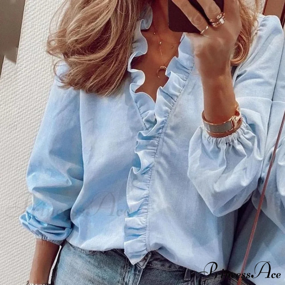 Design Blouse Office Bohemian V-neck Arm Blouse Retro Slim Flowered Brief Women Ruffles Casual Lady Tops Summer