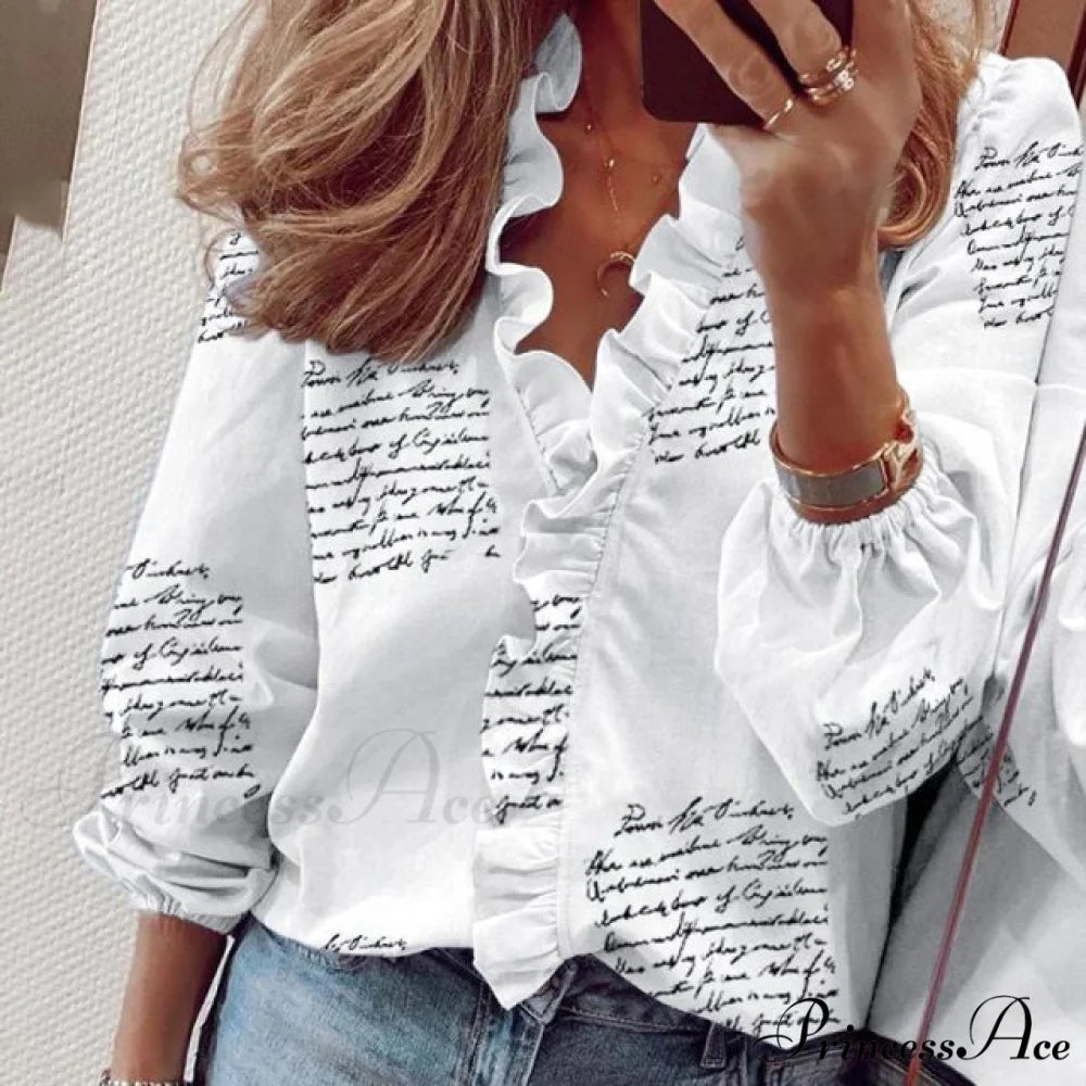Design Blouse Office Bohemian V-neck Arm Blouse Retro Slim Flowered Brief Women Ruffles Casual Lady Tops Summer