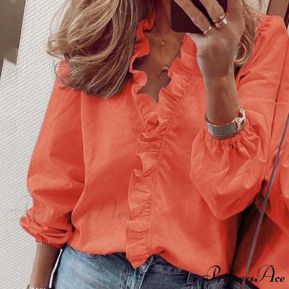 Design Blouse Office Bohemian V-neck Arm Blouse Retro Slim Flowered Brief Women Ruffles Casual Lady Tops Summer