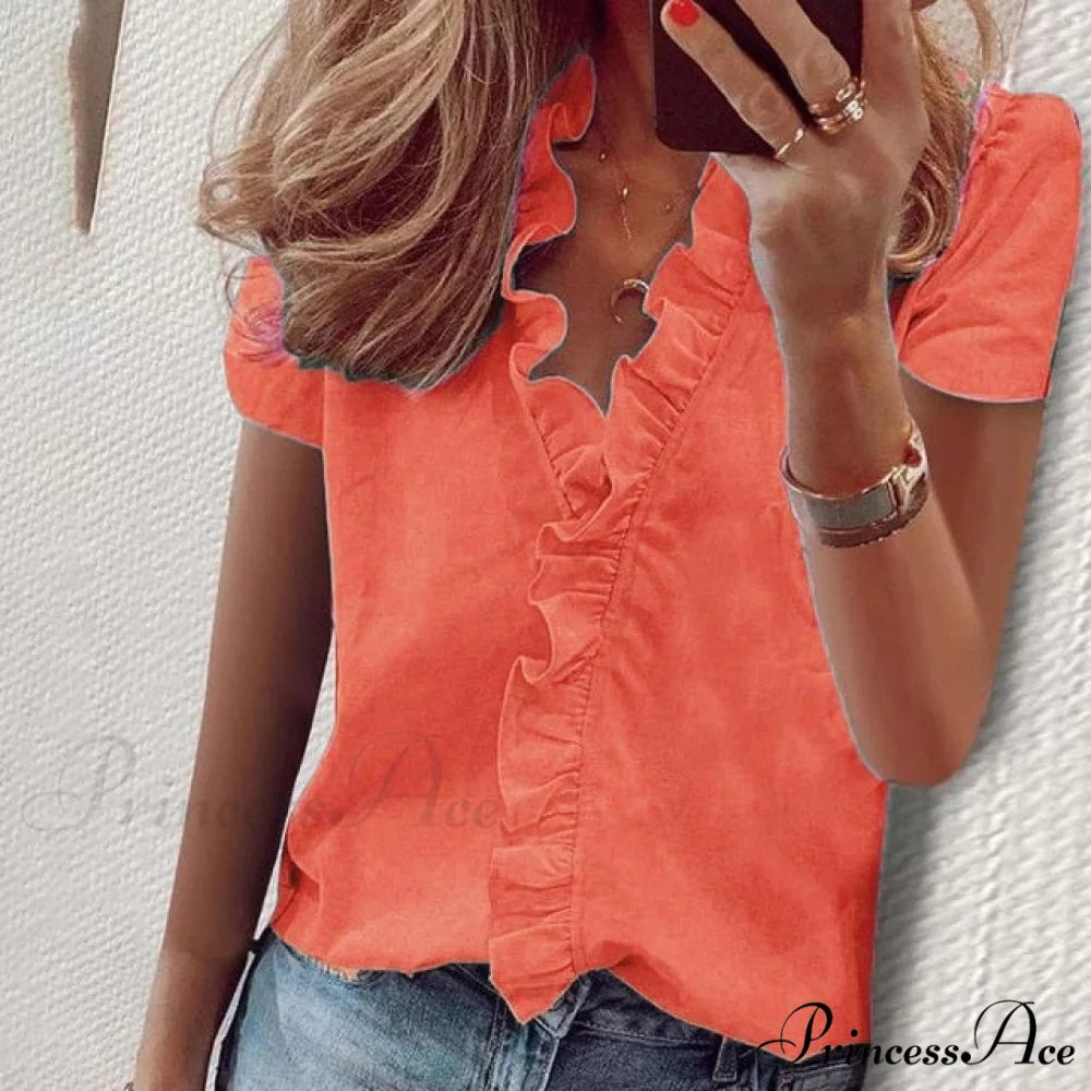 Design Blouse Office Bohemian V-neck Arm Blouse Retro Slim Flowered Brief Women Ruffles Casual Lady Tops Summer style 1