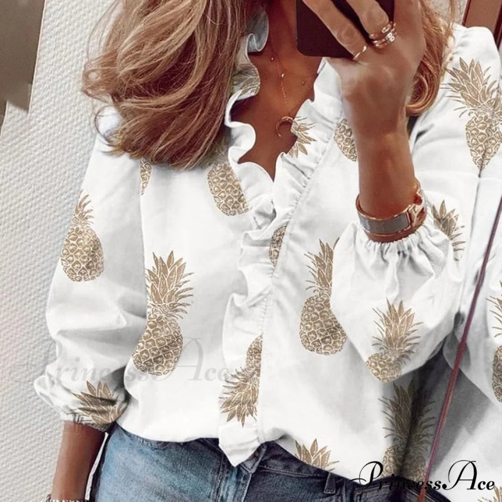 Design Blouse Office Bohemian V-neck Arm Blouse Retro Slim Flowered Brief Women Ruffles Casual Lady Tops Summer style 2