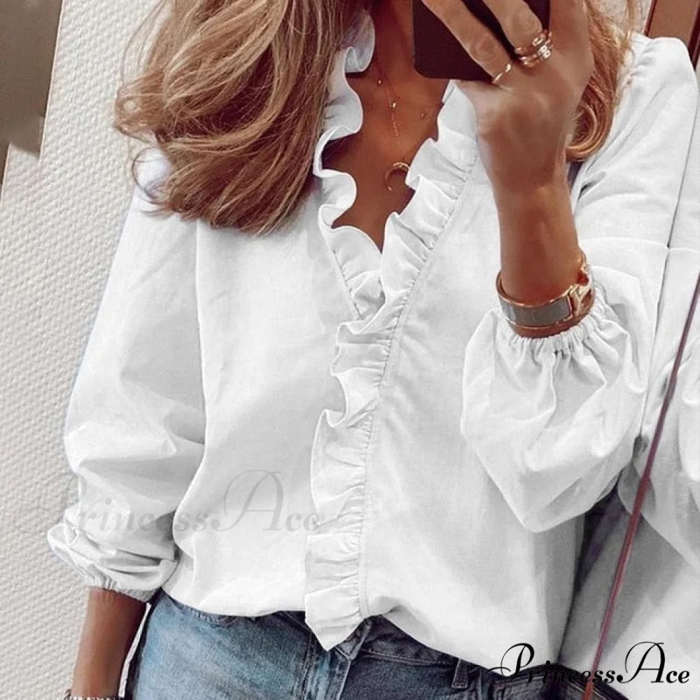 Design Blouse Office Bohemian V-neck Arm Blouse Retro Slim Flowered Brief Women Ruffles Casual Lady Tops Summer style 2