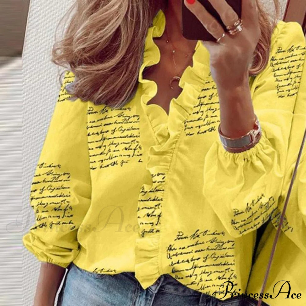 Design Blouse Office Bohemian V-neck Arm Blouse Retro Slim Flowered Brief Women Ruffles Casual Lady Tops Summer style 3
