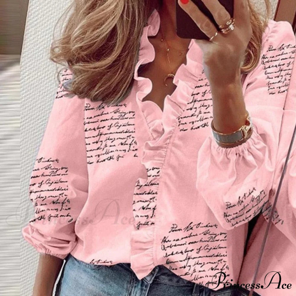 Design Blouse Office Bohemian V-neck Arm Blouse Retro Slim Flowered Brief Women Ruffles Casual Lady Tops Summer style 3