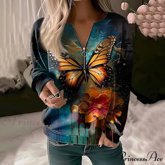 Design Casual Butterfly Sweatshirt Multicolor / S