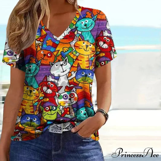 Design Colorful Cat T-Shirt Multicolor / S
