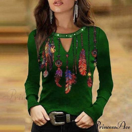 Design Feather Shirt Green / S