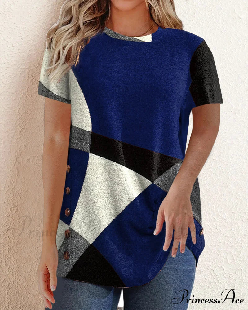 Design Geometric Contrast T-shirt Blue / S
