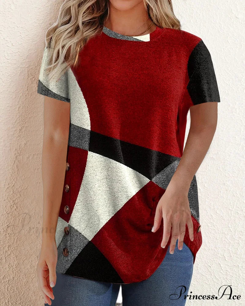 Design Geometric Contrast T-shirt Red / S