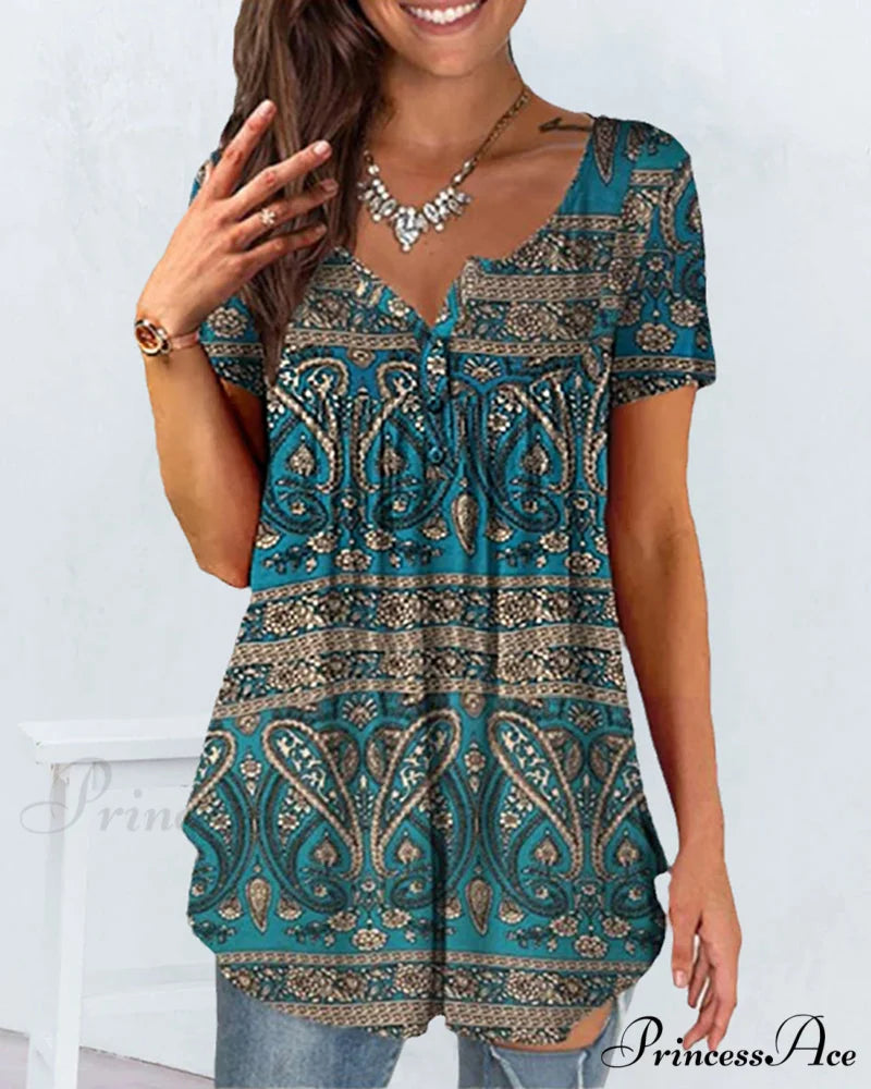 Design Graphic Loose Fit T-Shirt Cyan / M