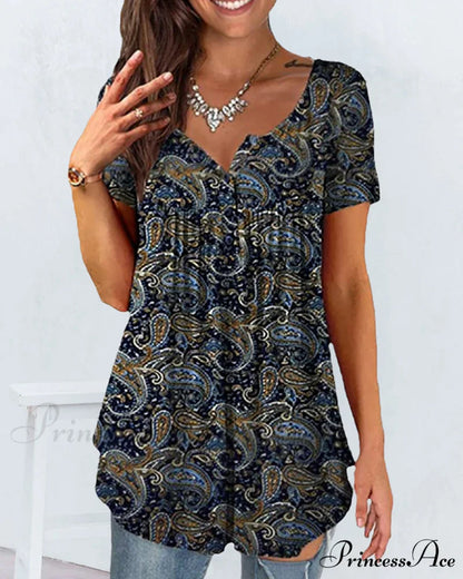 Design Graphic Loose Fit T-Shirt Navy Blue / M
