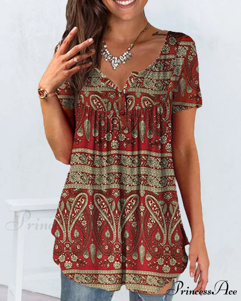 Design Graphic Loose Fit T-Shirt Red / M