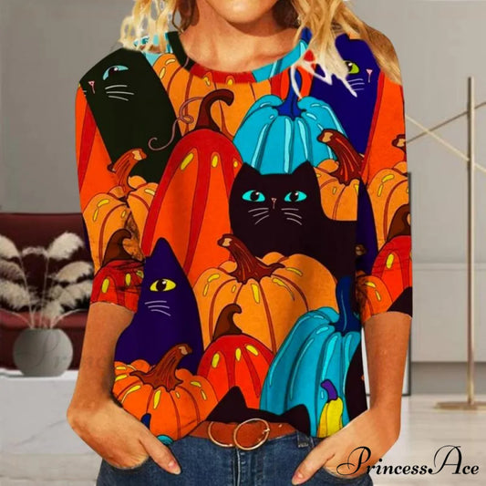 Design Halloween Cat T-Shirt Multicolor / S