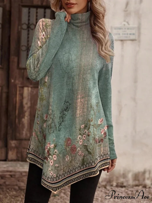 Design Long with High Bohemian Sweater T-shirt Turtleneck Collar Suit 4 / S