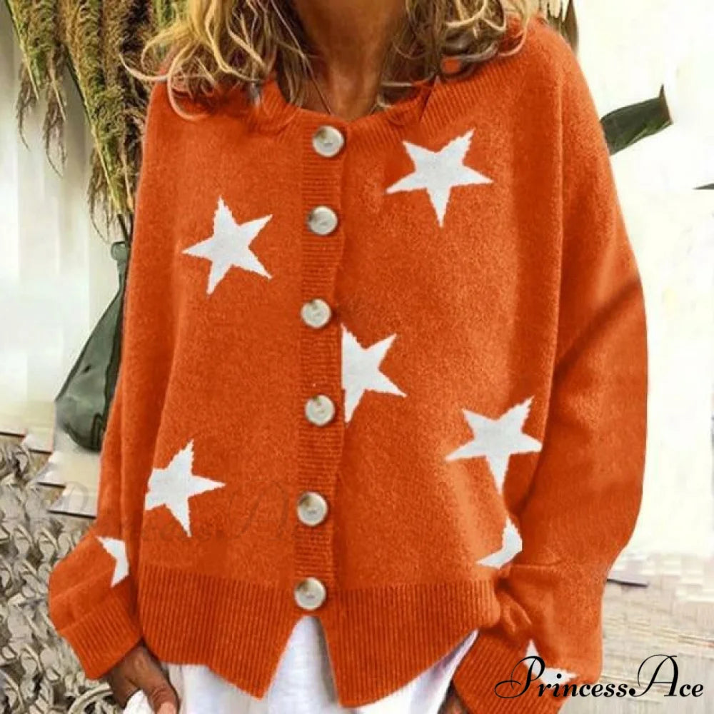 Design Star Cardigan Orange / S
