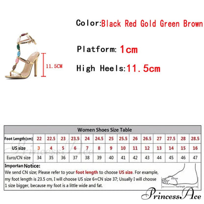 Designer High Heels Women Sexy 11.5CM Stiletto Sandals Bohemian Colour Gem Strap Open Toe Wedding Banquet Shoes