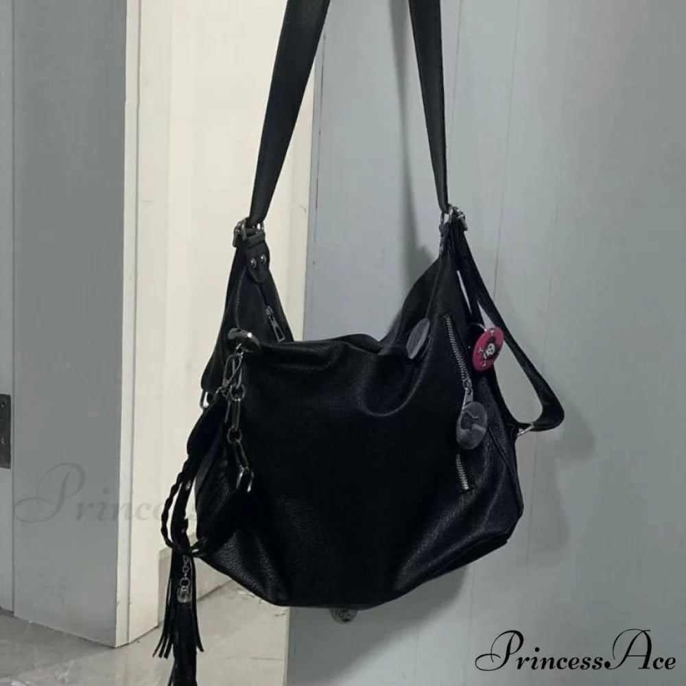 Designer Luxury Tassel Chain Y2K Goth Techwear Gothic Crossbody Sling Shoulder Bag Black