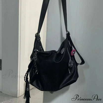 Designer Luxury Tassel Chain Y2K Goth Techwear Gothic Crossbody Sling Shoulder Bag Black