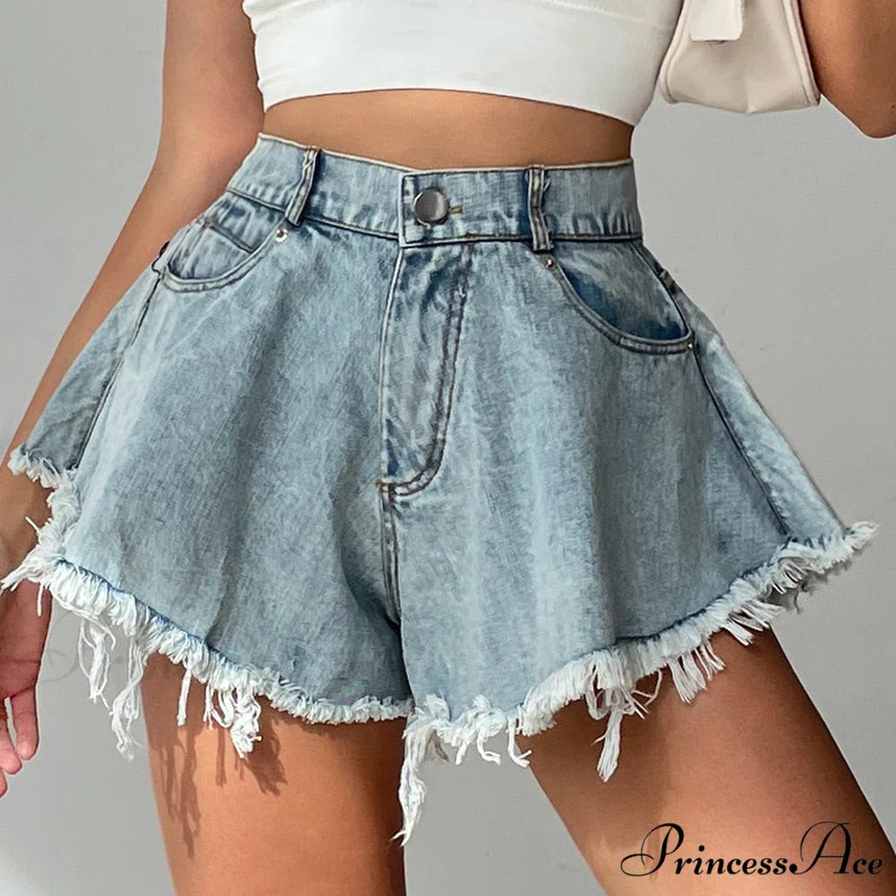 Detail and Tassel Shorts with Holes Sizes Women’s Denim High - Waist S-XXL