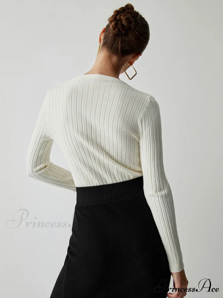 Diagonal Buttoned Rib Trendy Long Sleeve Top