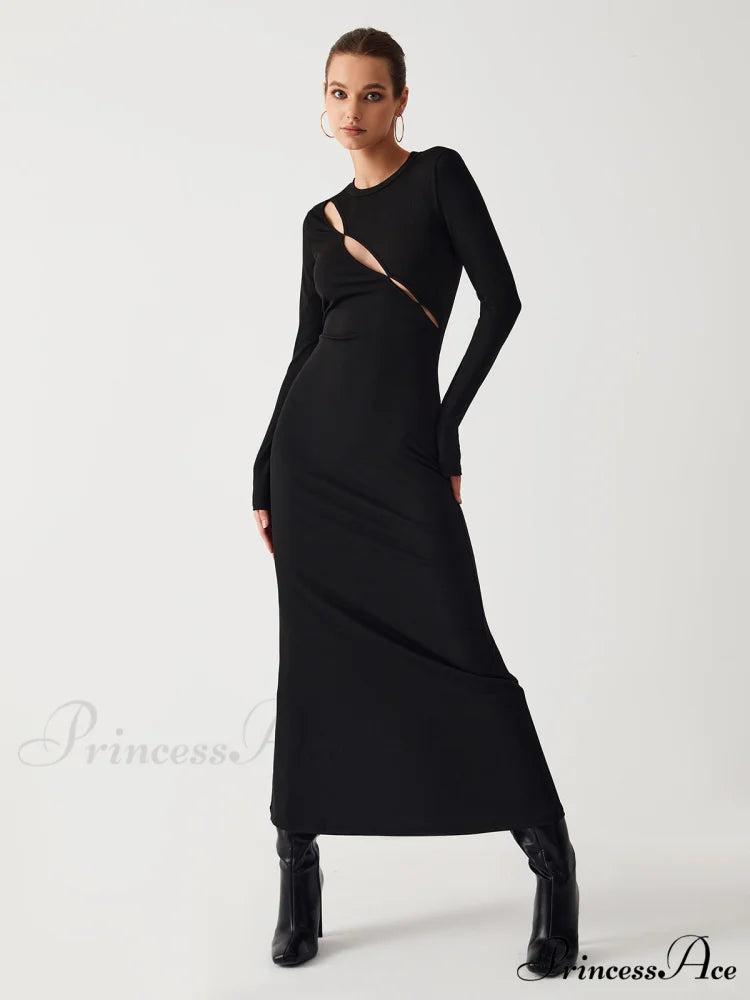 Diagonal Keyhole Long Trendy Sleeve Long Dress