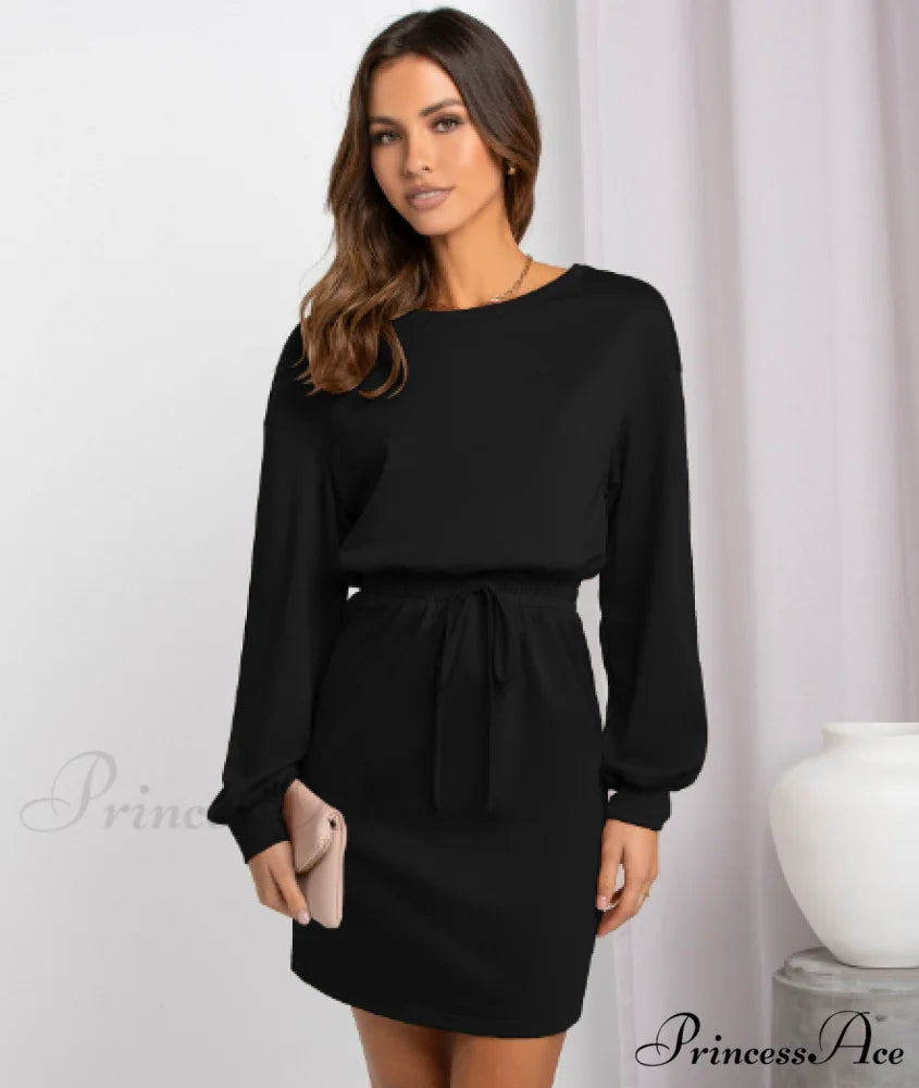 Diagonal Shoulder Fashion Skirt with Round Neck (Set of 2) M / black