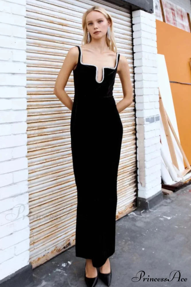 Diamant鑼?Maxi Stylish Dress in Velvet S / Black