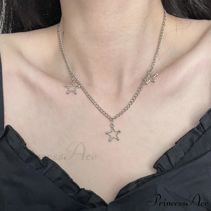 Diamond Cross Star Double Layer Hip-hop Dark Necklace BLACK