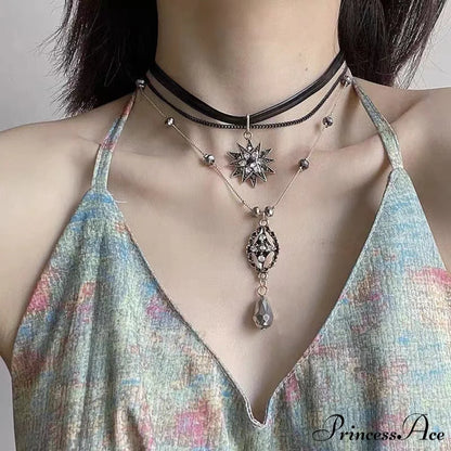 Diamond Crystal Long Chain Vintage Bohemian Necklace SILVER