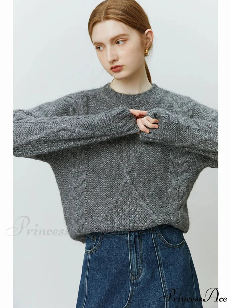 Diamond Design Spin Knitted Pullover Jumper GRAY / S swraters-241228