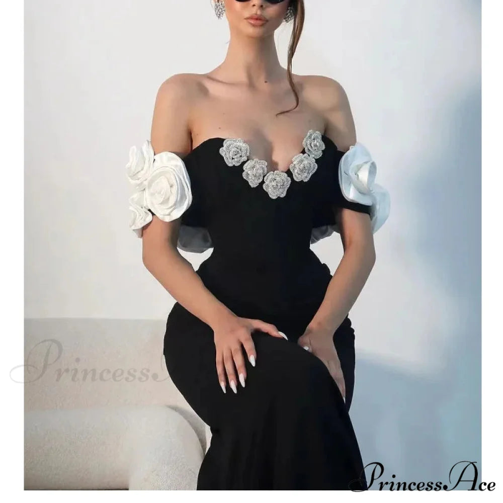 Diamond Flowers Off-The-Shoulder Party Dress