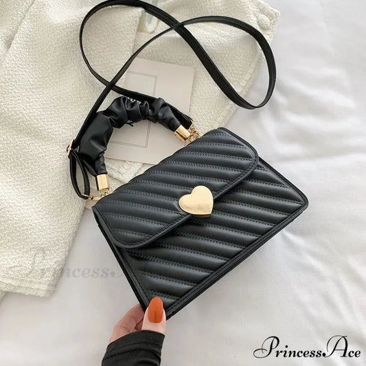 Diamond Folded Heart-Shaped Tote Crossbody Black crossbody-250126