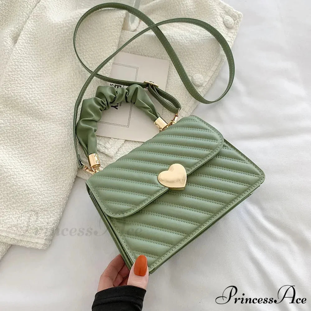 Diamond Folded Heart-Shaped Tote Crossbody Green crossbody-250126