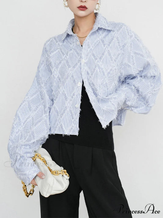 Diamond Pattern With Trendy Tassel Line Shirt