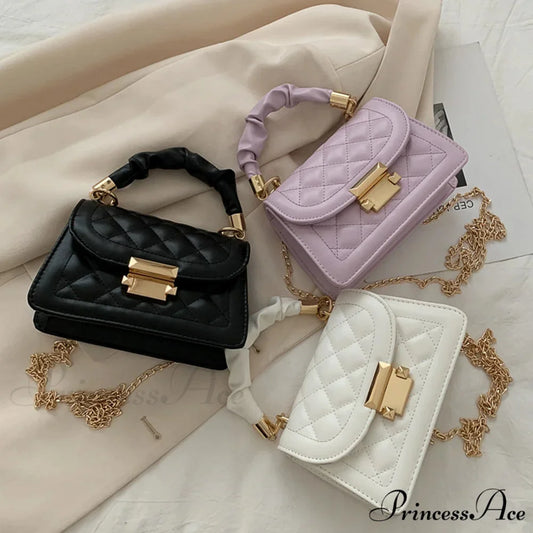 Diamond-shaped Chain Faux Leather Messenger Purse handbag-250126