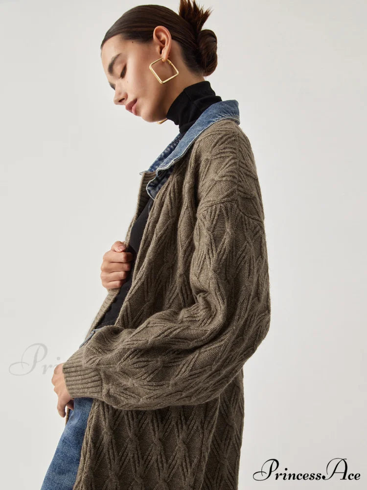 Diamond Stitch Graceful Knitting Longline Cardigan