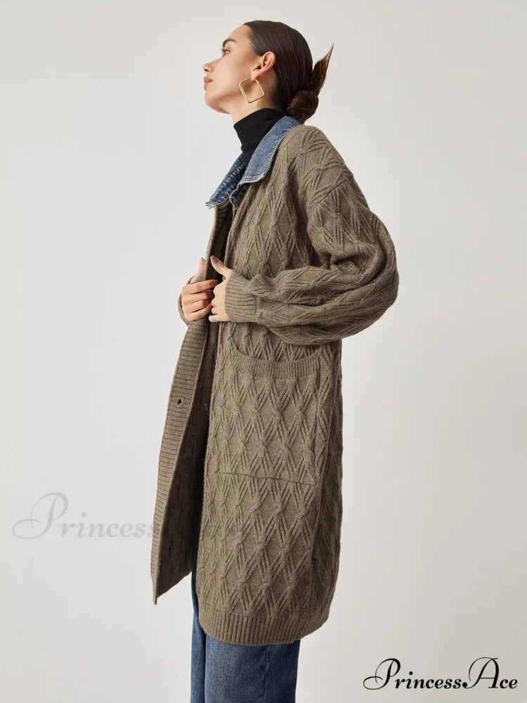 Diamond Stitch Graceful Knitting Longline Cardigan