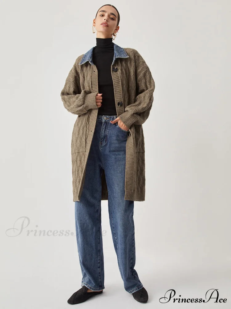 Diamond Stitch Graceful Knitting Longline Cardigan