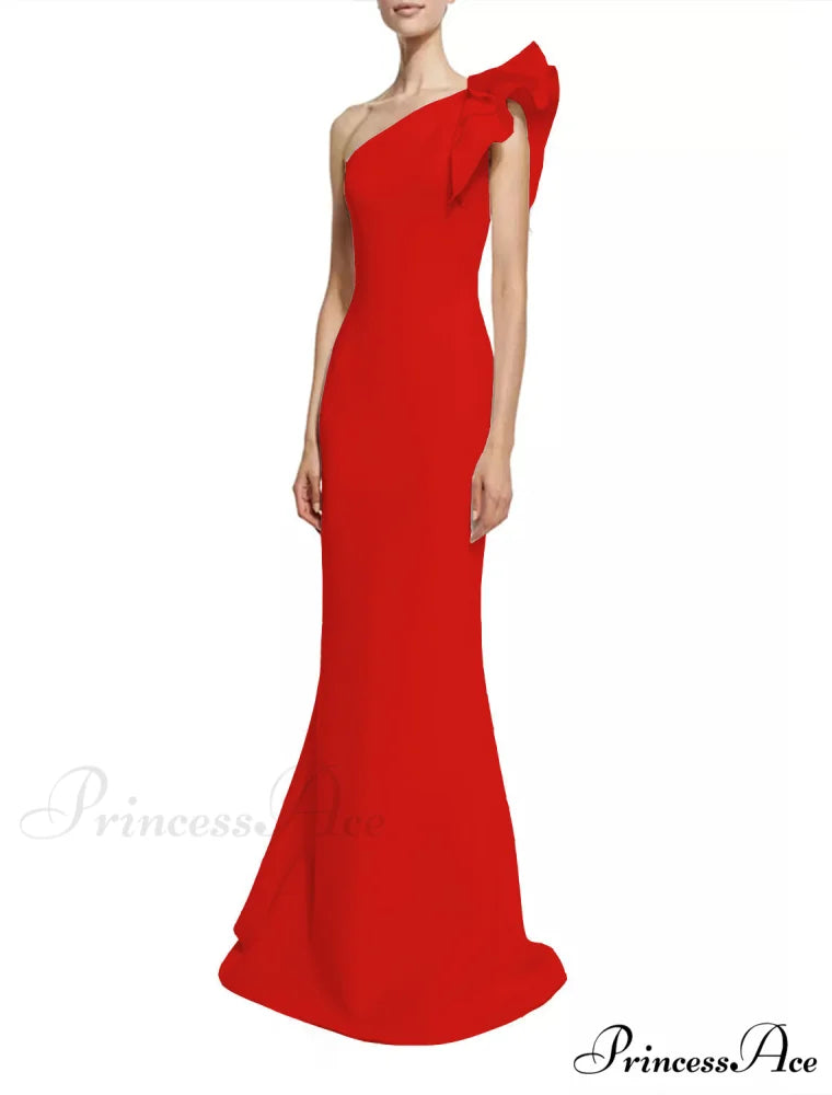 Diana Formal One Charming Shoulder Ruffle Dress red / S