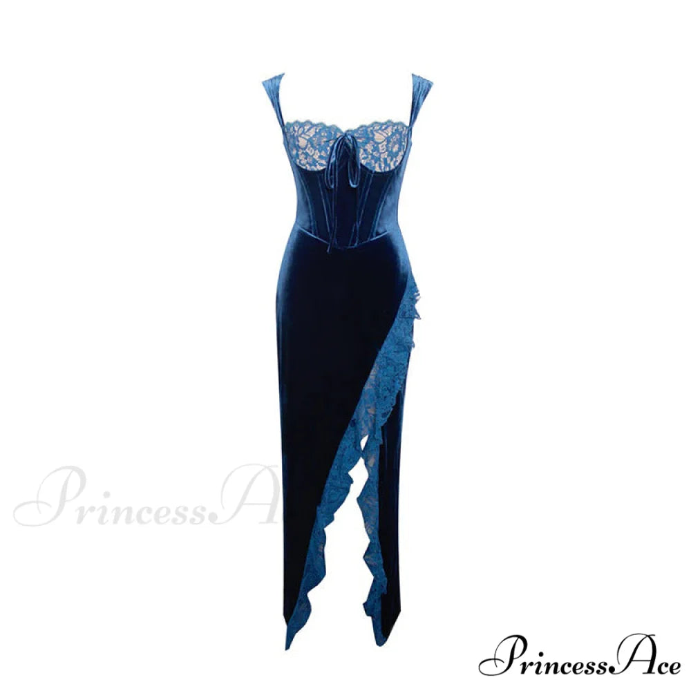Diana Strapless Stylish Velvet Formal Dress BLUE / S