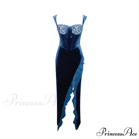 Diana Strapless Stylish Velvet Formal Dress BLUE / S