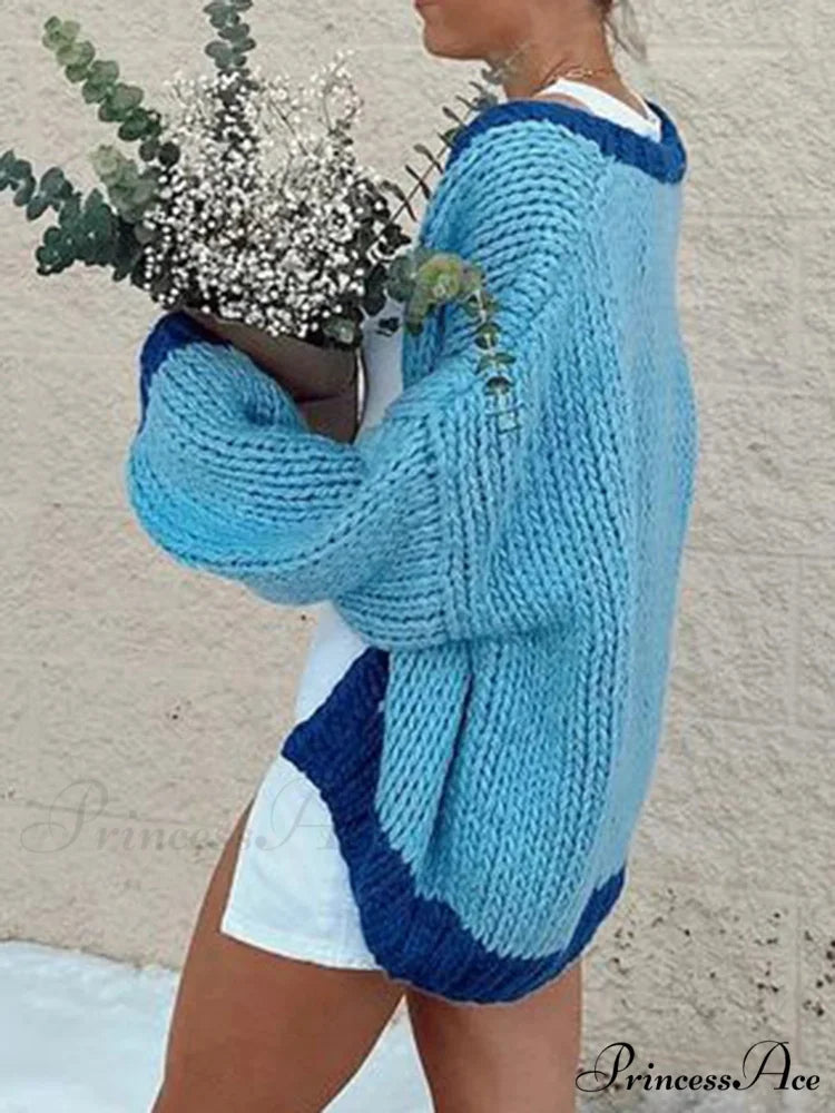 Different Color Open Front Baggy Knit Cardigan cardiagn-250126