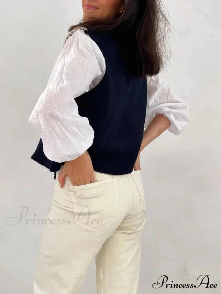 Differentiate Border Tying V-Neck Knit Waistcoat Cardigan cardigans-241228