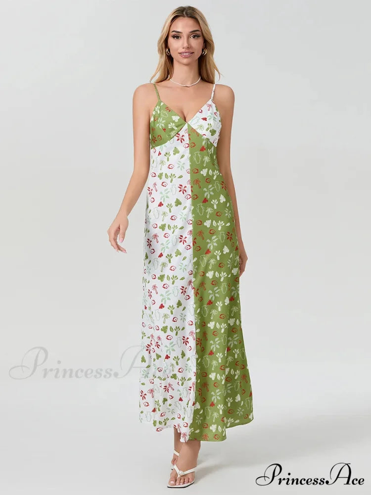 Differentiate Hue Deep V-neck Spaghetti Strap Slip Floral Dress floraldress-250126