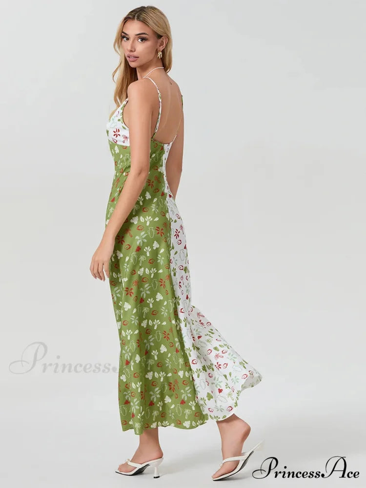 Differentiate Hue Deep V-neck Spaghetti Strap Slip Floral Dress floraldress-250126